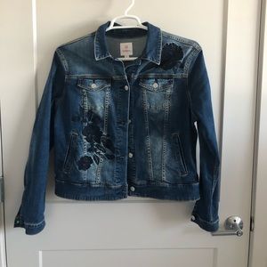 Navy Floral Embroidered Denim Jacket (Harvey)